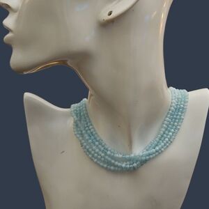 Vintage Icy Blue Swirl Czech Glass Beaded Multi-strand Choker Necklace